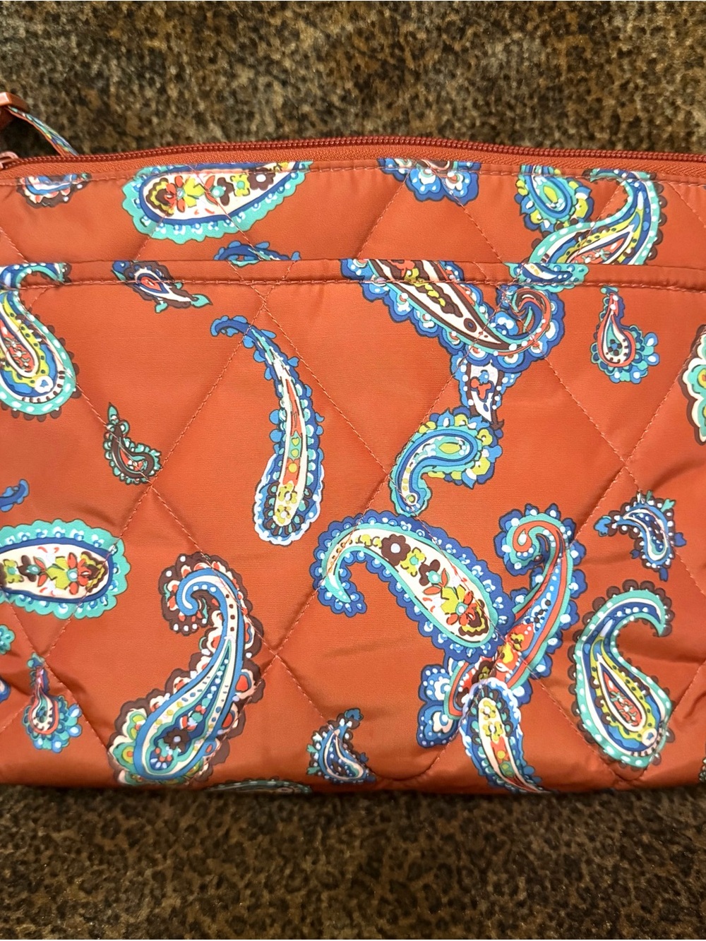 Vera Bradley Quilted Paisley Crossbody Pouch - Orange with Blue Accents